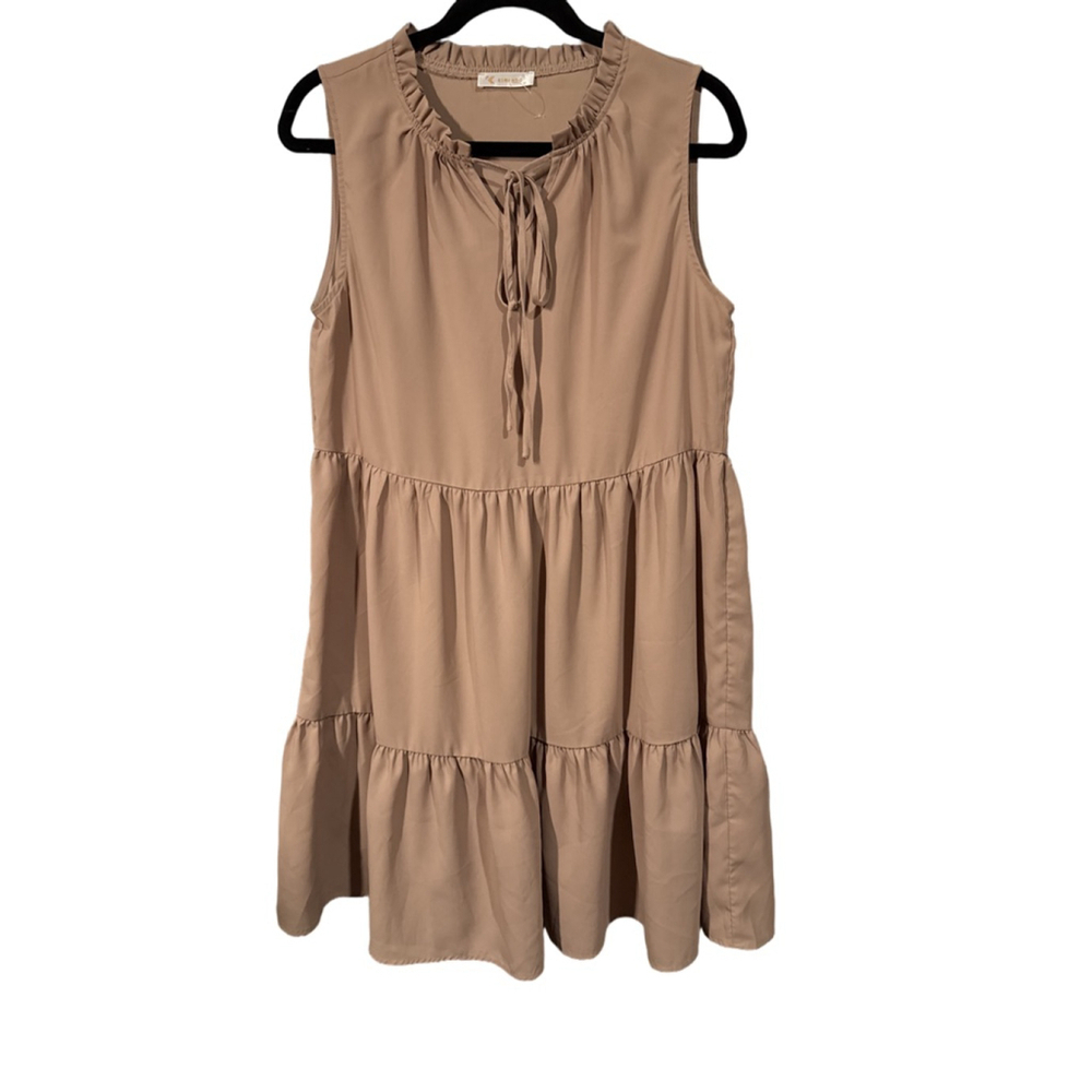 Women's KIRUNDO Beige Sleeveless Tiered Mini Dress M